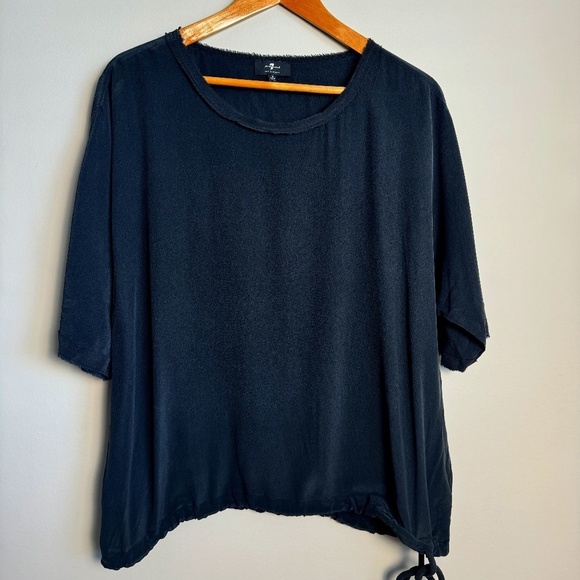 7 For All Mankind Women's 100% Silk Short Sleeve Oversized Top Small Tie Waist - Picture 1 of 13